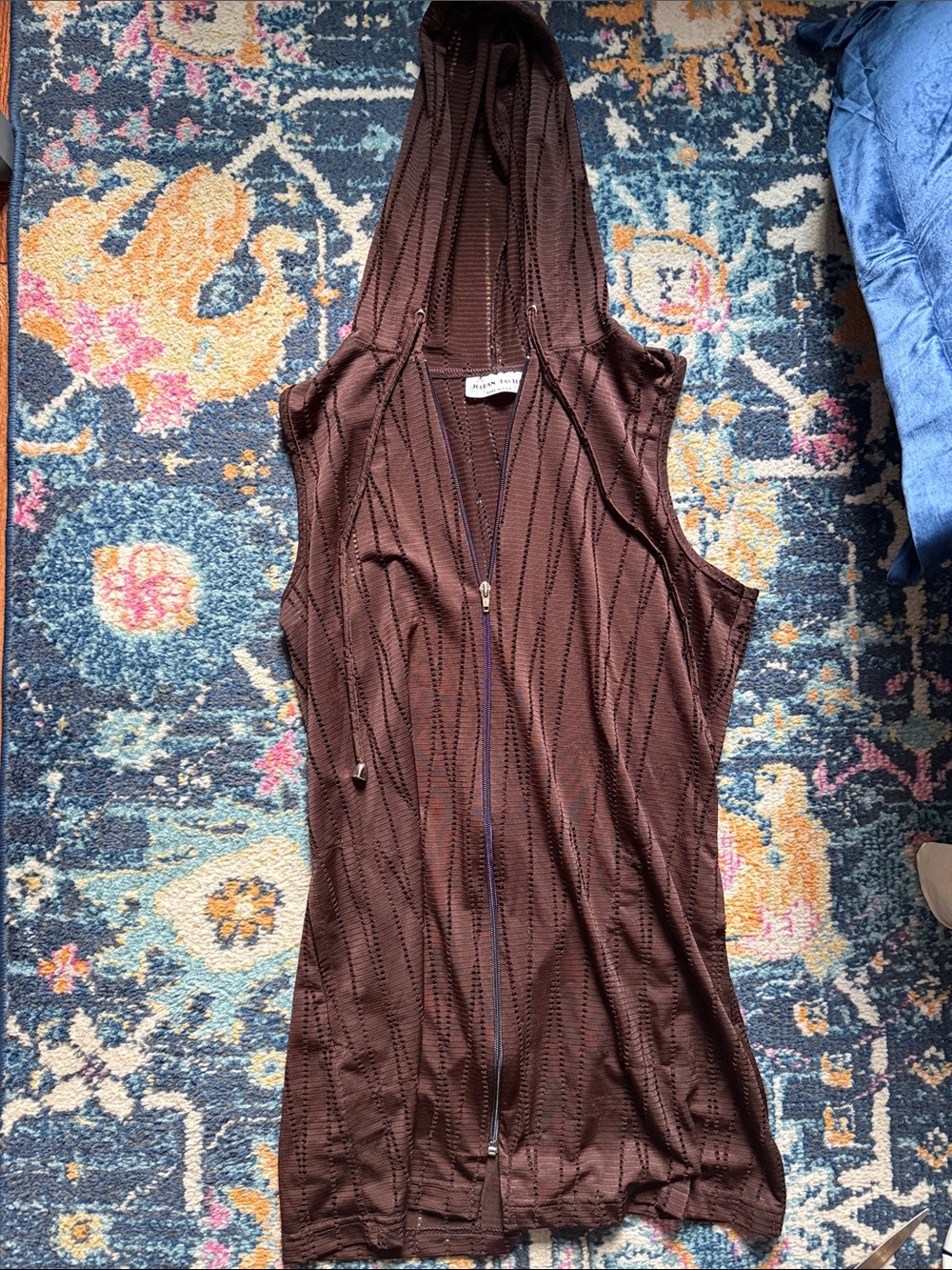 Jordan Taylor Brown Sleeveless Hooded Zip Bathing suit cover up